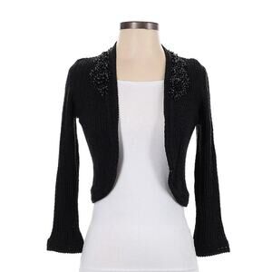 Carolina Herrera Open Front Cardigan Wool Silk Cashmere Embellished Beaded Knit